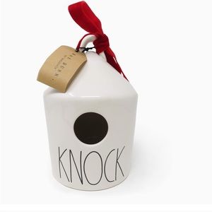 2019 Rae Dunn Magenta LL KNOCK Christmas round top birdhouse Red Velvet Bow NEW